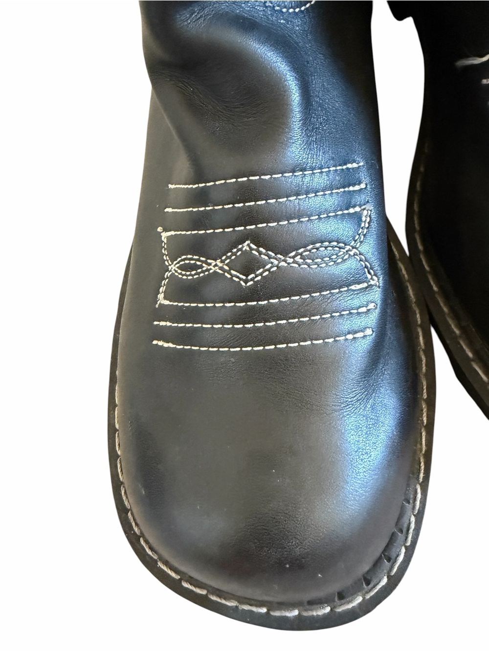 VINTAGE JOHN FLUEVOG F SHOE COWBOY BLACK LEATHER FLAME BOOT 8.5 WESTERN - Picture 10 of 11